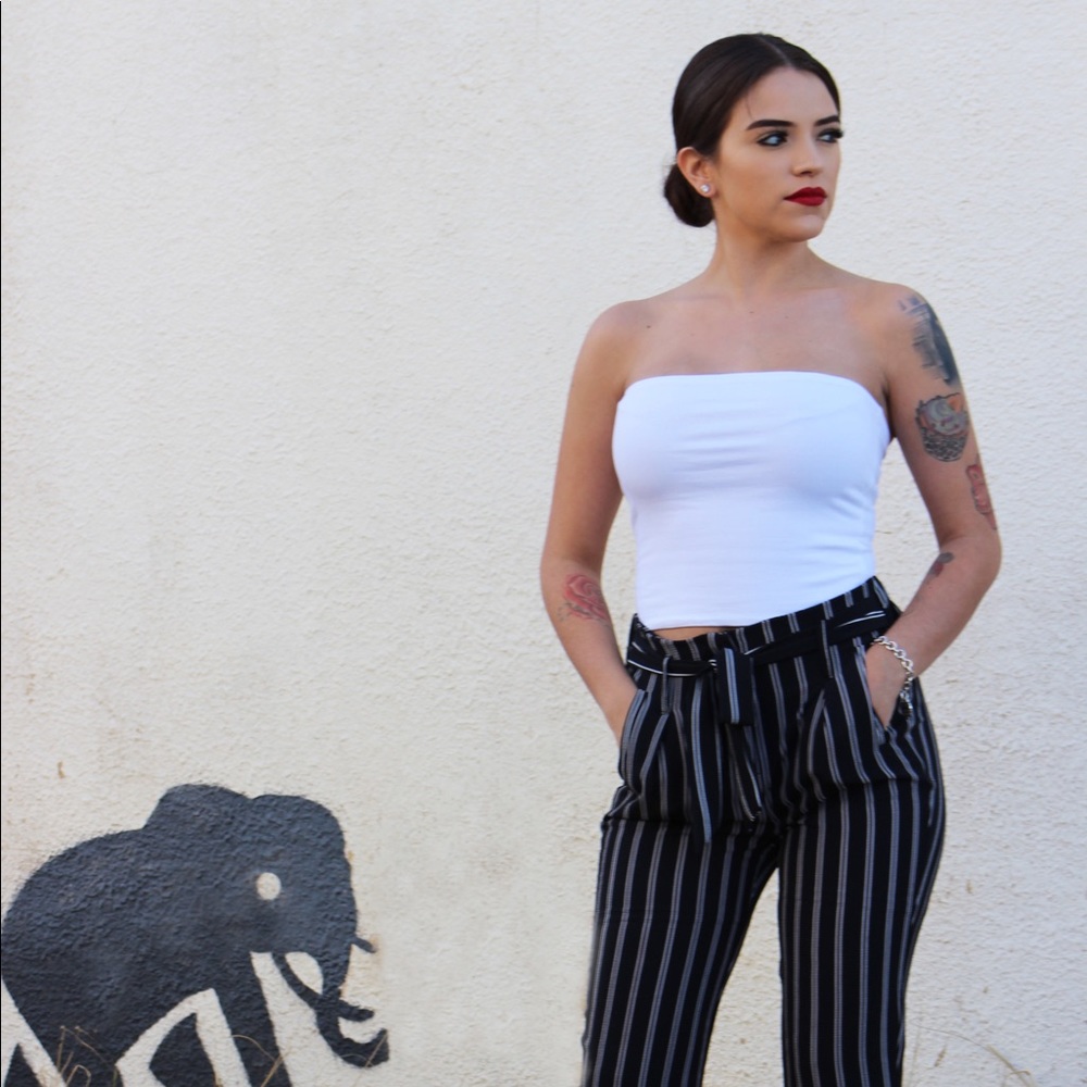 Black Striped Crepe Pants-Last One - Picture 4 of 6